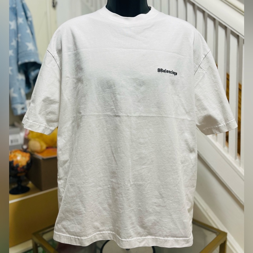 EUC Unisex Balenciaga BB Logo Embroidered Oversized Jersey Tee 100% Cotton White - Picture 6 of 13